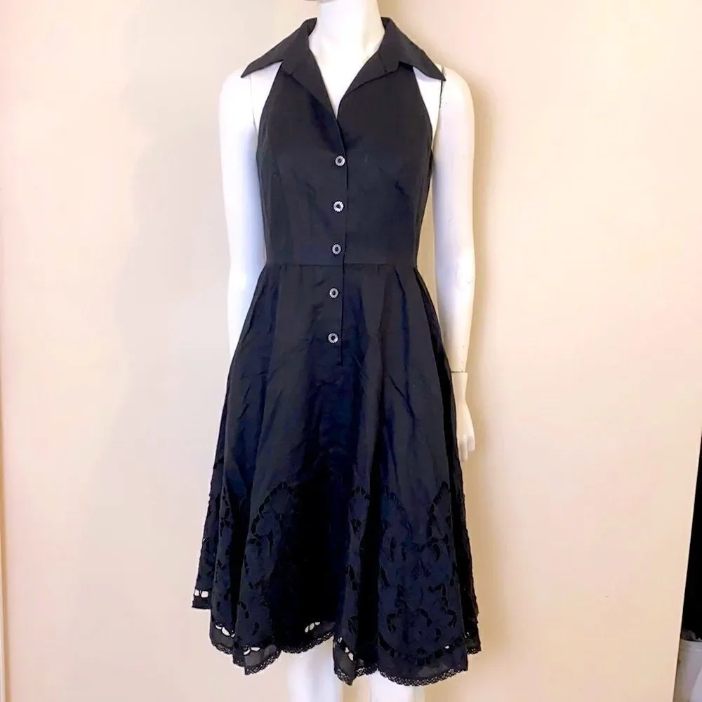 Carmen Marc Valvo Black Eyelet Summer Dress Size 2/4